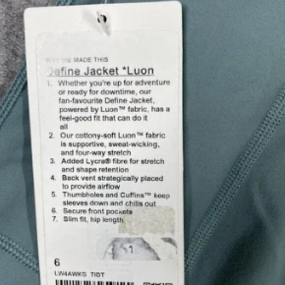 Lululemon Define Jacket Womens 6 Blue Green Luon Full Zip Thumbholes Pockets Gym - Picture 4 of 6